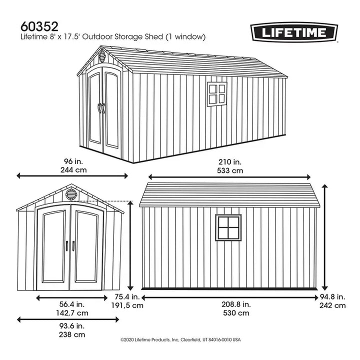 Lifetime 8ft x 17ft 5" (2.4 x 5.3m) Rough Cut Outdoor Storage Shed - Model 60352