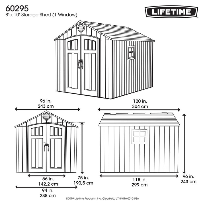 Lifetime 8ft x 10ft (2.4 x 3m) Wood Look Storage Shed - Model 60295U