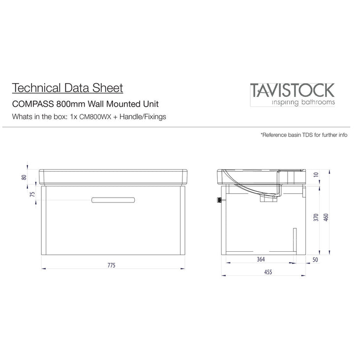 Tavistock Curve 800mm Wall Mounted Vanity Unit in White