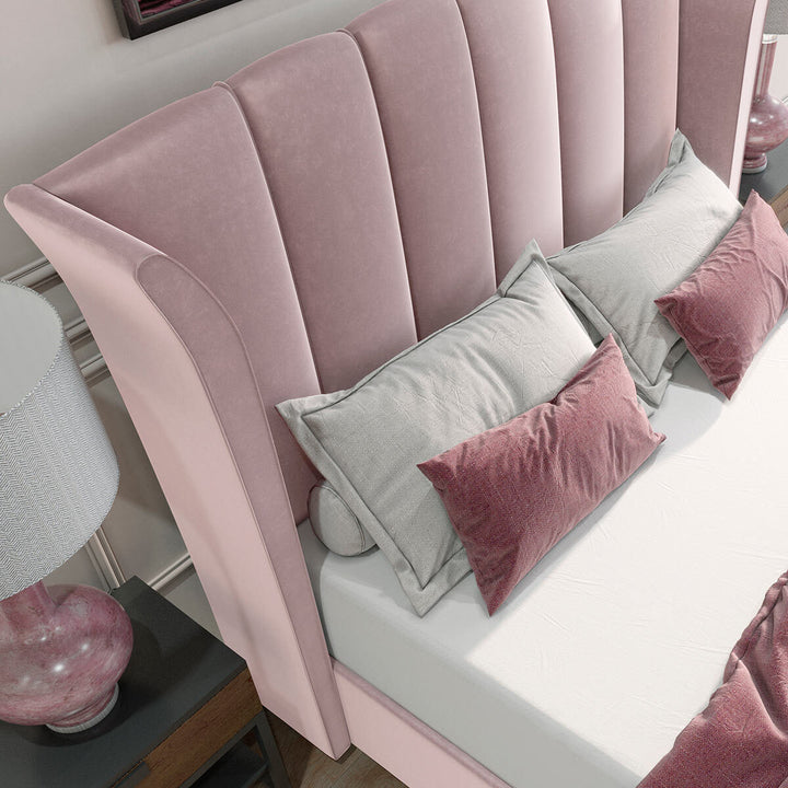 Isabella Pink Velvet Ottoman Bed Frame King Size