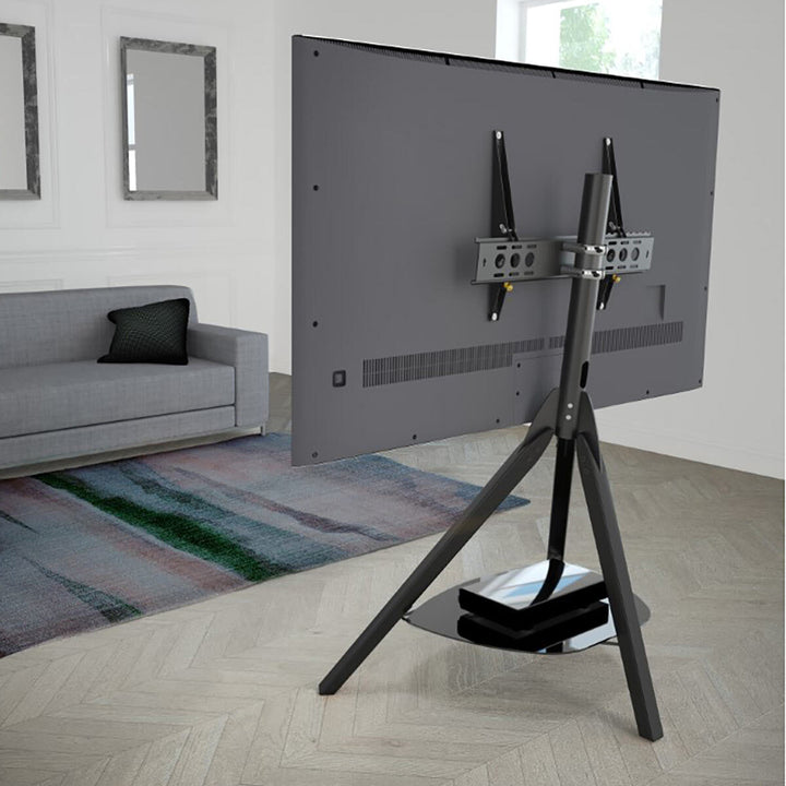 AVF Hoxton Tv Stand Tv's 65" Black 200 500 Glass Shelf Cable Management Media Steel