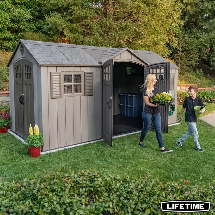 Lifetime 15ft x 8ft (4.6 x 2.4m) Dual Entry Storage Shed - Model 60318