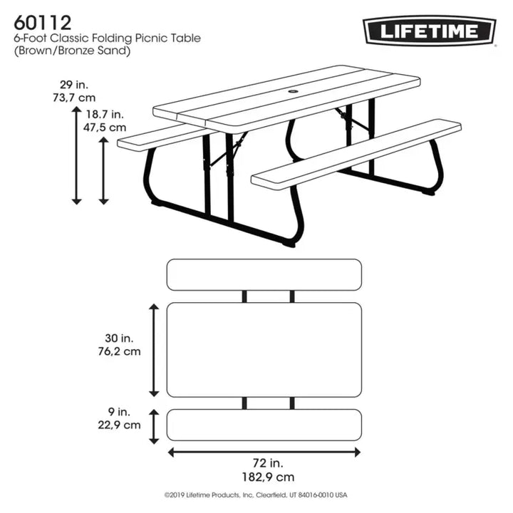 Lifetime 6ft (1.82m) Classic Folding Picnic Table - Model 60112