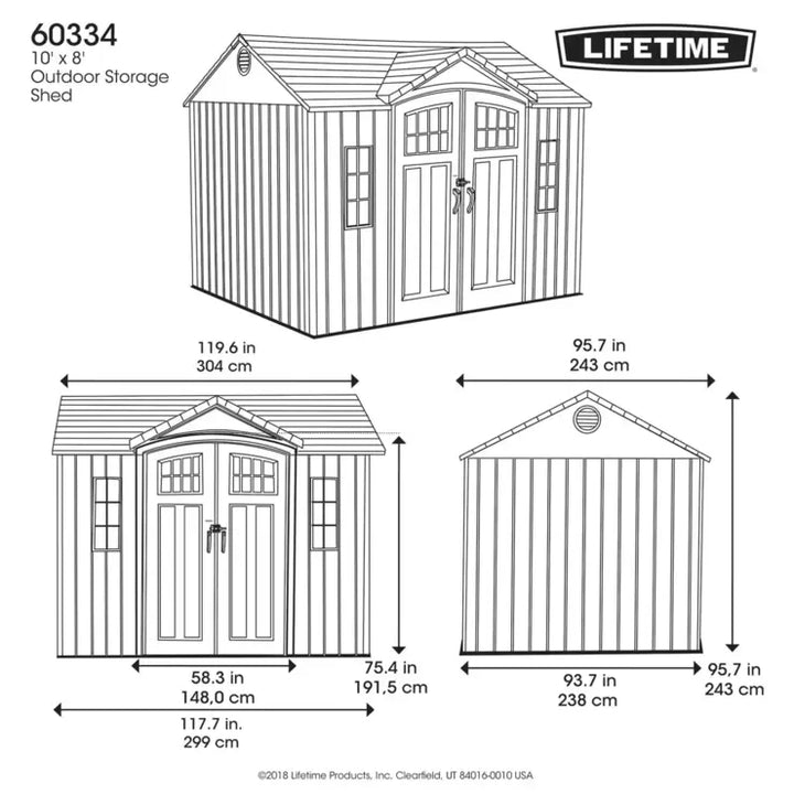 Lifetime 10ft x 8ft (3 x 2.4 m) Outdoor Storage Shed - Model 60334U