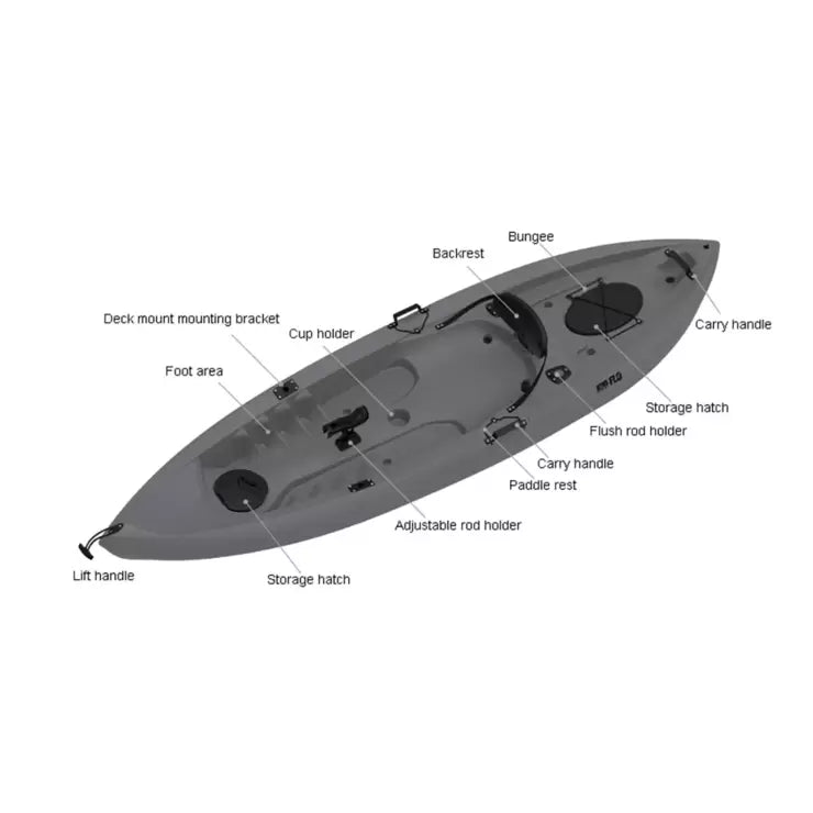 H20-FLO Fishing 10ft (304cm) Sit-On 1 Person Kayak with Paddle