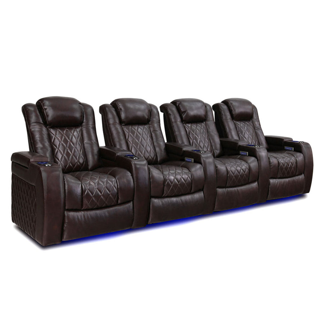 Valencia Tuscany Row of 4 Brown Leather Power Reclining Home Theatre Seating