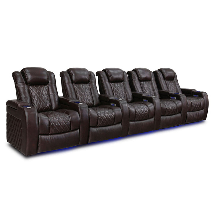 Valencia Tuscany Row of 5 Brown Leather Power Reclining Home Theatre Seating
