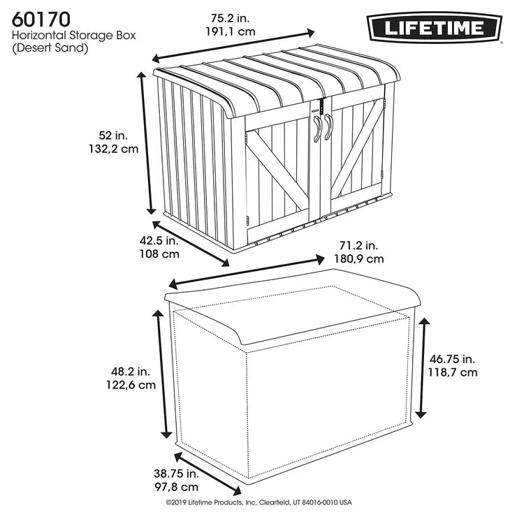 Lifetime 6ft 2" x 3ft 4" (1.9 x 1m) Horizontal 2,407 Litre Storage Shed - Model 60170
