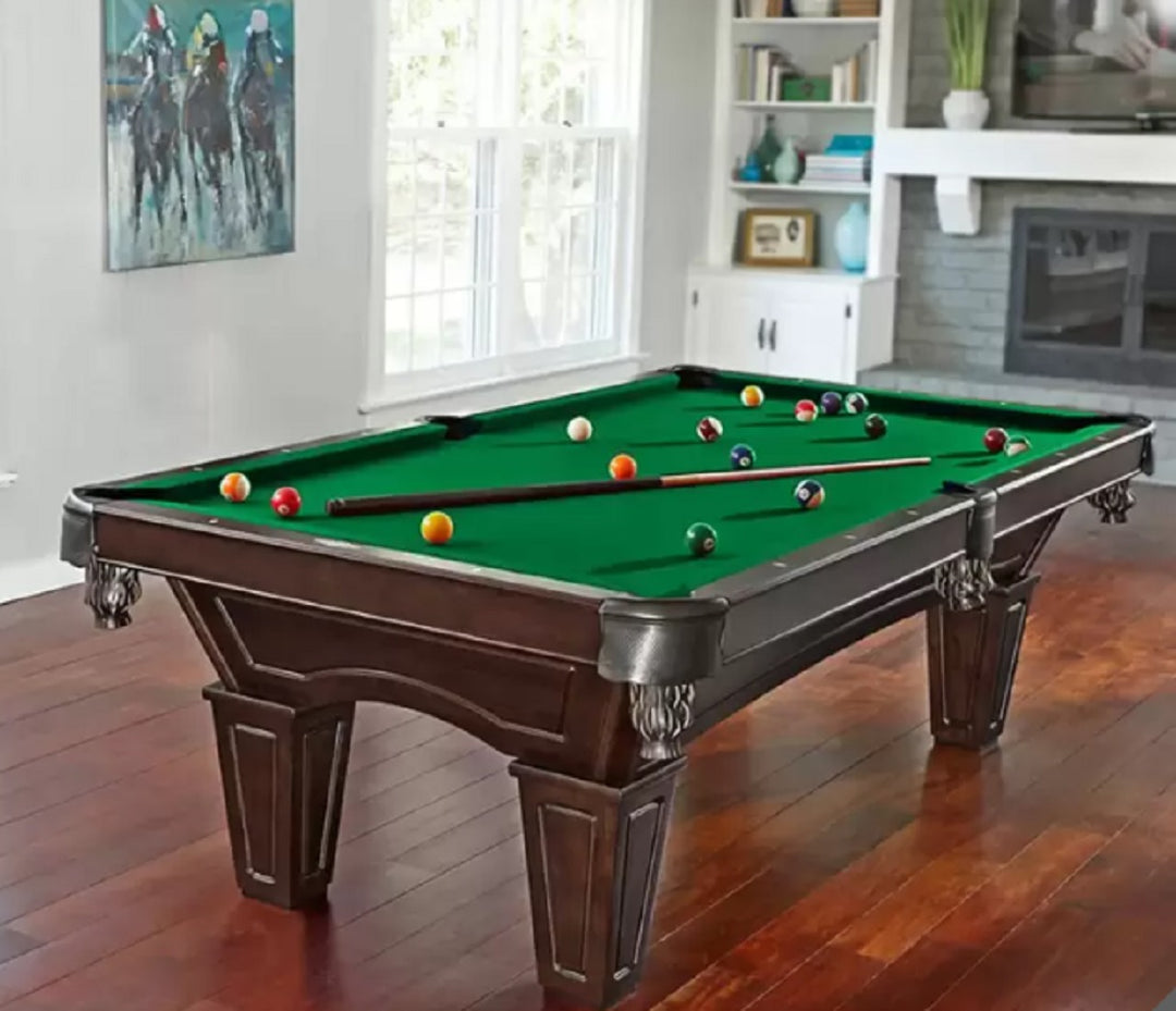 Installed Brunswick Ashton 8ft Slate Bed Pool Table Solid wood rails with pearlised diamond-shaped sights TieDex UK